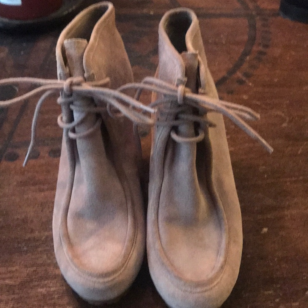 Michael Kors Tan Suede/Rubber Wedge Laceup Booties